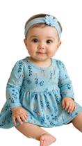 Vestido Bebê Azul Floral com Borboletas e Mangas Longas Vestido Bebê Azul Floral com Borboletas e Mangas Longas