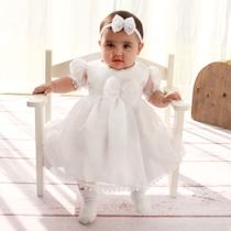 Vestido Bebe Batizado Com Tiara Analu - Girassol Enxoval