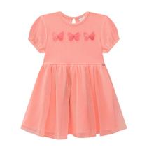 Vestido Bebê Canelado Tule Laranja Neon Kukiê