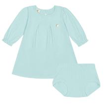 Vestido bebê corações e tapa fralda malha jacquard verde mineral Kiko Baby