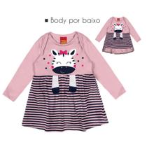 Vestido Bebê em Meia Malha Manga Longa c/ Body por Baixo Kyly