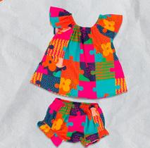 Vestido Bebê Est Quebra Cabeça Elástico com Calcinha-Petit Chuá