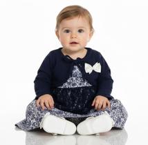 Vestido Bebê Festa em tecido c/ Bolero em cotton P ao G