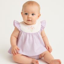 Vestido Bebê Festa Lavanda Floral c/calcinha Xadrez Papilloo