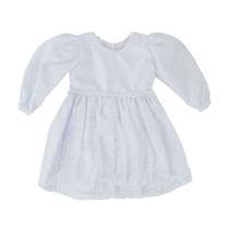 Vestido Bebê Flores ML Pérolas Godê e Fita Branco Vestido Bebê Flores ML Pérolas Godê e Fita Branco