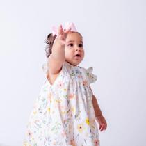 Vestido Bebê Florido com Tiara 100 Algodão Manga Curta do P ao 4 Malu