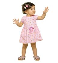 Vestido Bebê Frutinhas - Fundo riscas verticais e estampas de frutas embossing - Colorittá Vestido Bebê Frutinhas - Fundo riscas verticais e estampas de frutas embossing - Colorittá