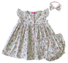 Vestido Bebê Infantil Menina com Calcinha e Tiara 100 Algodão Vestido Bebê Infantil Menina com Calcinha e Tiara 100 Algodão