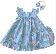 Vestido Bebê Infantil Menina Florido com Calcinha e Tiara 100 Algodão Vestido Bebê Infantil Menina Florido com Calcinha e Tiara 100 Algodão