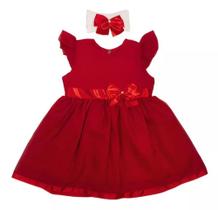 Vestido Bebe Infantil Vermelho Branco Festa Natal Ano Novo Enxoval 2 Peca