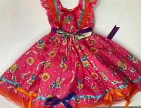 Vestido Bebê Junino Caipira Rosa.