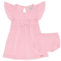 Vestido Bebe Laco E Tapa Fralda Malha Jacquard Rosa Claro Kiko Baby Vestido Bebe Laco E Tapa Fralda Malha Jacquard Rosa Claro Kiko Baby