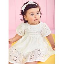 Vestido Bebê Laise com Calcinha Branco Aplicação Momi