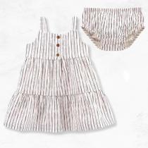 Vestido bebê listrado evasê com calcinha branco Vestido bebê listrado evasê com calcinha branco