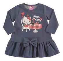 Vestido Bebê M. Longa Cotton Jeans Hello Kitty P-m-g Oficial Vestido Bebê M. Longa Cotton Jeans Hello Kitty P-m-g Oficial