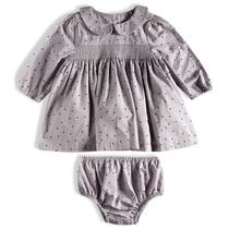 Vestido bebê manga longa poás e golinha com calcinha tricoline 100% algodão tam E 9 a 12 meses - Tip Top