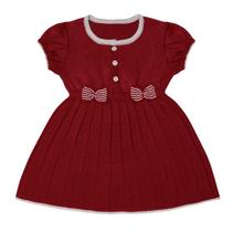 Vestido Bebê Menina em Tricot Vermelho Escuro Fofinho