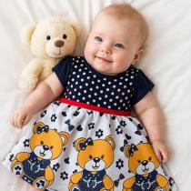 Vestido Bebe Menina Infantil Estampado Ursinho Tam RN a 03 Meses