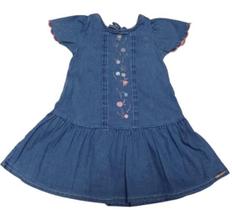 Vestido Bebê Menina Luxo Jeans Bordado Festa Paraiso 15500