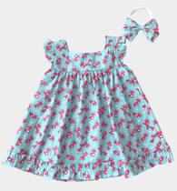 Vestido Bebê Menina Verde Estampado de Raposa com Tiara e sem Calcinha 100 Algodão Vestido Bebê Menina Verde Estampado de Raposa com Tiara e sem Calcinha 100 Algodão