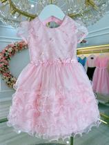 Vestido Bebê Rosa Claro Jardim Encantado para Batizado e Festas