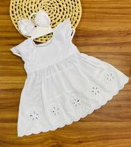 Vestido Bebê Roupa Batizado Milon Bordado Delicado Branco Com Calcinha Infantil Daminha Réveillon