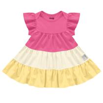 Vestido bebê tricolor rosa amarelo Fakini