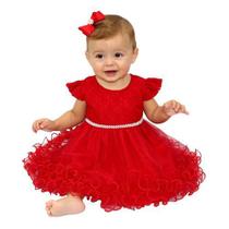 Vestido Bebê Vermelho Renda e Tulle Recem Nascido