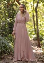 Vestido Beje Madrinha Manga Longa, Com Brilho Luxo Tam G, Para Festa Vestido Beje Madrinha Manga Longa, Com Brilho Luxo Tam G, Para Festa