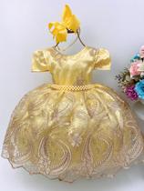 Vestido Bela Amarelo Princesa Realeza Dourado Festa Infantil - Enjoy