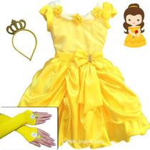 Vestido Bela E A Fera Princesa Luxo Infantil E Coroa E Luvas