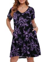 Vestido BELAROI, camiseta casual feminina plus size, de verão, 2X Flower Vestido BELAROI, camiseta casual feminina plus size, de verão, 2X Flower