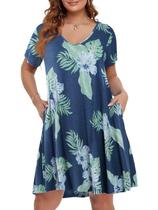 Vestido BELAROI Camiseta feminina plus size de verão com decote em V 5X