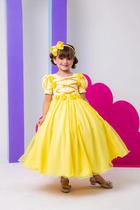 Vestido Bella Child Fantasia Longa Princesa Amarelo luxo