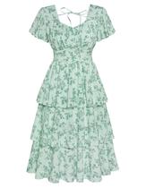 Vestido Belle Poque Vintage dos anos 50, gola quadrada, poliéster verde