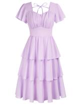 Vestido Belle Poque vintage roxo com gola quadrada para mulheres