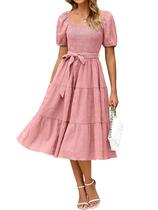 Vestido BerryGo Summer 2025 casual com blusa rosa midi para mulheres Vestido BerryGo Summer 2025 casual com blusa rosa midi para mulheres
