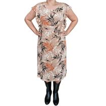 Vestido Biografia MC Estampado Plus Size Bege