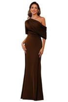 Vestido BITALY Satin Mother of the Bride com mangas marrons Vestido BITALY Satin Mother of the Bride com mangas marrons
