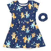 Vestido Bluey Bingo Skater French Terry com Scrunchie 4T Blue