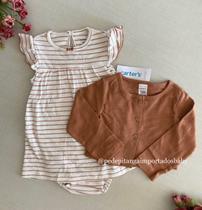 Vestido body bebê com cardigan marrom Carters