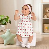 Vestido Body Bebê Menina Kyly em Algodão Estampa Morangos Off Vestido Body Bebê Menina Kyly em Algodão Estampa Morangos Off