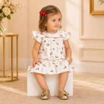 Vestido Body Bebê Menina Milon em Cotton Estampa Casa e Barco Off Vestido Body Bebê Menina Milon em Cotton Estampa Casa e Barco Off