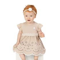 Vestido Body Bebês Cotton Amêndoa Bordado Flores Corte a Laser Milon Tamanho:G (6-9 meses) Vestido Body Bebês Cotton Amêndoa Bordado Flores Corte a Laser Milon Tamanho:G (6-9 meses)