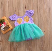 Vestido Body Bodie Infantil Bebê Fantasia Carnaval Sereia Princesa Ariel Com Saia De Tule