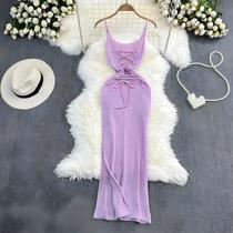 Vestido Bodycon Longo Azul e Roxo - Malha, Sem Alças e Cintura Elástica