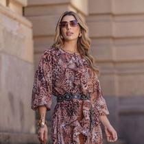 Vestido Boho Bata Chiffon Alfaiataria Premium Animal Print