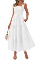 Vestido Boho BTFBM 2026 Maxi Branco Sem Manga com Corpete Franzido Vestido Boho BTFBM 2026 Maxi Branco Sem Manga com Corpete Franzido