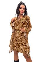 Vestido Boho Chic curto Manga Longa com Babado