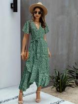 Vestido boho com bababo assimétrico feminino -tamanho g